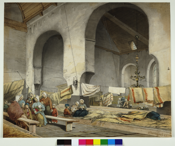 31236 Interieur van de Geertekerk te Utrecht: doorkijk vanuit de zuidelijke zijbeuk door het schip naar de westmuur en ...